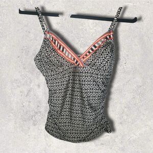 Kenneth Cole Tankini Top V Neck Removable Pads Geometric Black White S